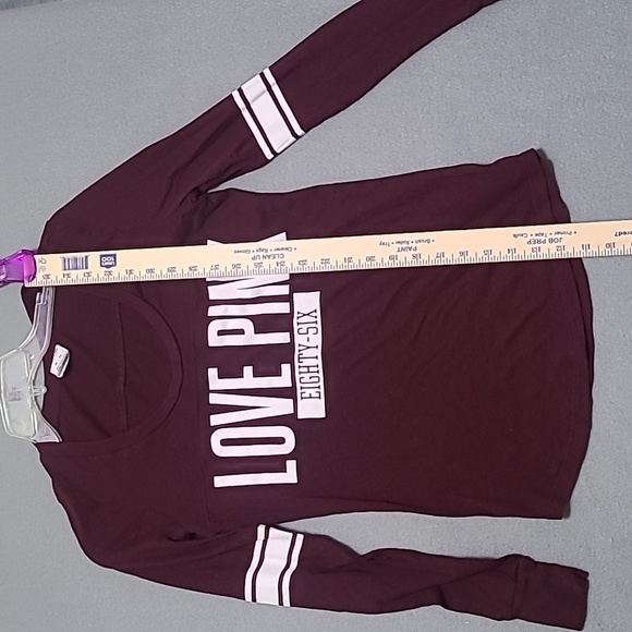 PINK VICTORIA'S‎ SECRET Women's Burgundy Long Sleeve Low Cut Tee Shirt - Size XS - Picture 9 of 11